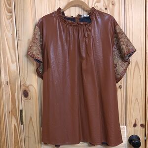 Elegant Faux Brown Leather Women's Top XL